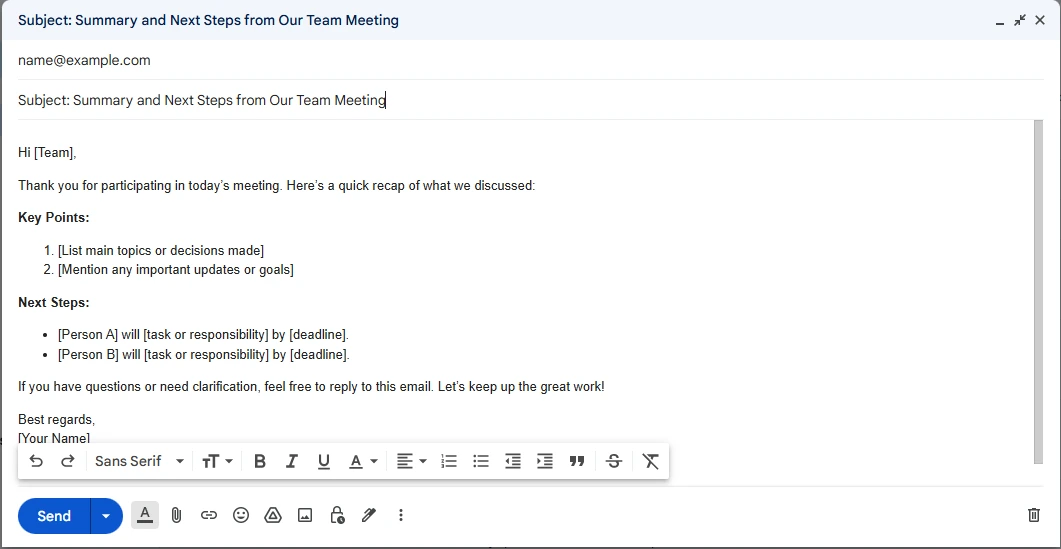 Follow-Up Email After Team Meeting